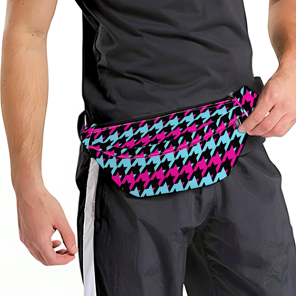 Pink Blue And Black Houndstooth Print Fanny Pack