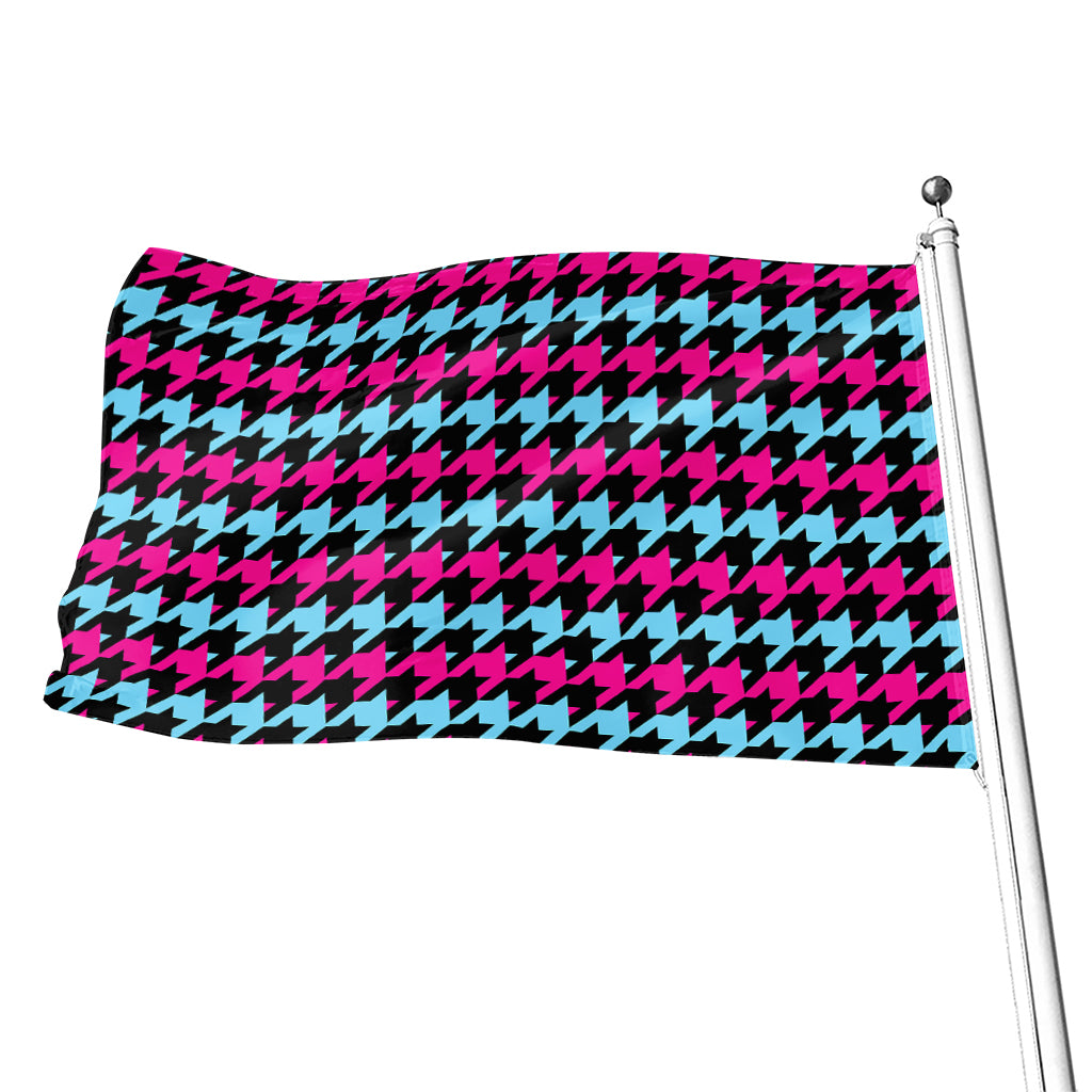 Pink Blue And Black Houndstooth Print Flag