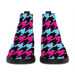 Pink Blue And Black Houndstooth Print Flat Ankle Boots