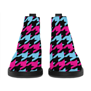 Pink Blue And Black Houndstooth Print Flat Ankle Boots