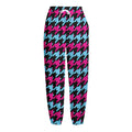 Pink Blue And Black Houndstooth Print Fleece Lined Knit Pants