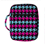 Pink Blue And Black Houndstooth Print Front Pocket Bible Bag