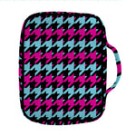 Pink Blue And Black Houndstooth Print Front Pocket Bible Bag