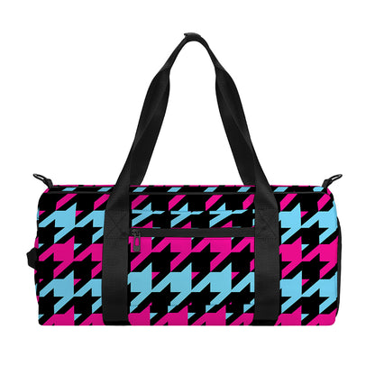 Pink Blue And Black Houndstooth Print Gym Bag