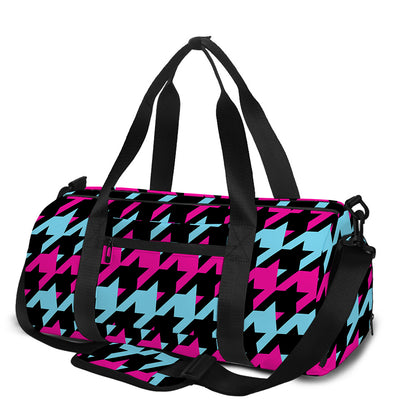 Pink Blue And Black Houndstooth Print Gym Bag