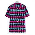 Pink Blue And Black Houndstooth Print Hawaiian Shirt