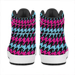 Pink Blue And Black Houndstooth Print High Top Leather Sneakers