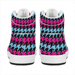 Pink Blue And Black Houndstooth Print High Top Leather Sneakers