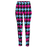 Pink Blue And Black Houndstooth Print High-Waisted Pocket Leggings