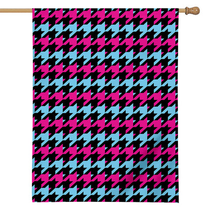 Pink Blue And Black Houndstooth Print House Flag