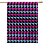 Pink Blue And Black Houndstooth Print House Flag