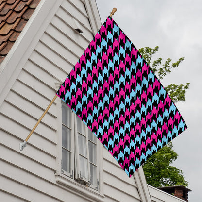 Pink Blue And Black Houndstooth Print House Flag