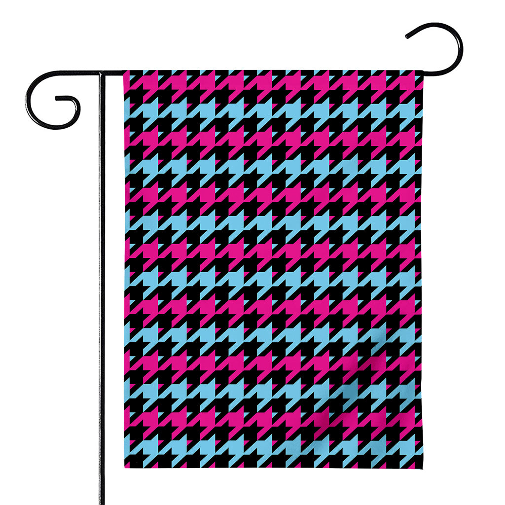 Pink Blue And Black Houndstooth Print House Flag