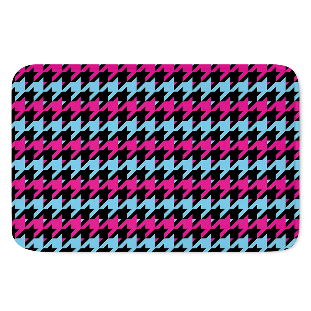 Pink Blue And Black Houndstooth Print Indoor Door Mat