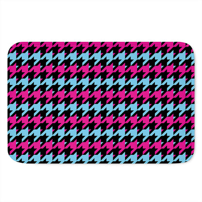 Pink Blue And Black Houndstooth Print Indoor Door Mat