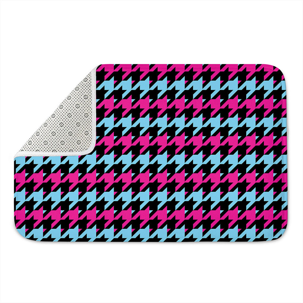 Pink Blue And Black Houndstooth Print Indoor Door Mat