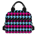 Pink Blue And Black Houndstooth Print Insulated Lunch Bag