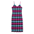 Pink Blue And Black Houndstooth Print Jersey Midi Cami Dress