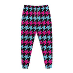 Pink Blue And Black Houndstooth Print Jogger Pants