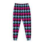 Pink Blue And Black Houndstooth Print Jogger Pants