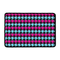 Pink Blue And Black Houndstooth Print Kitchen Mat