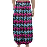 Pink Blue And Black Houndstooth Print Lantern Pants