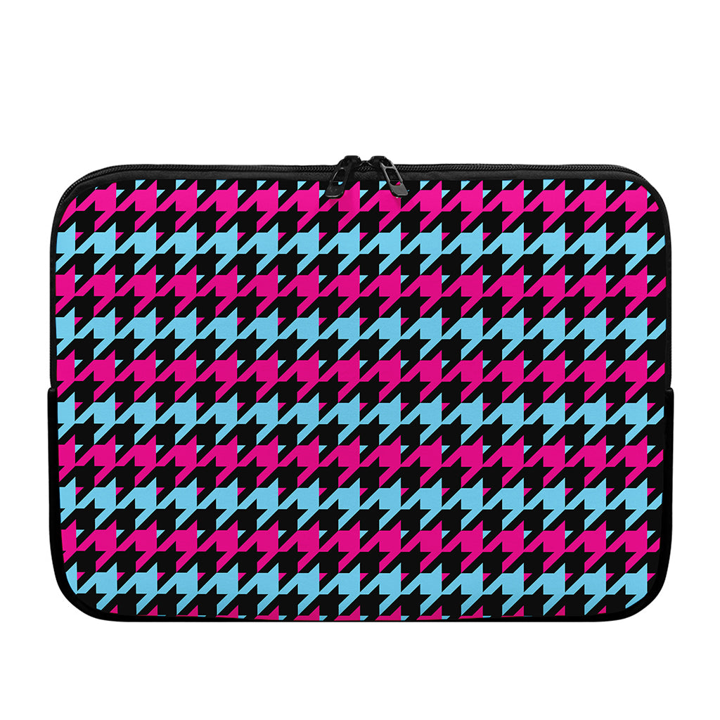 Pink Blue And Black Houndstooth Print Laptop Sleeve