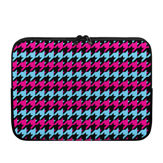 Pink Blue And Black Houndstooth Print Laptop Sleeve