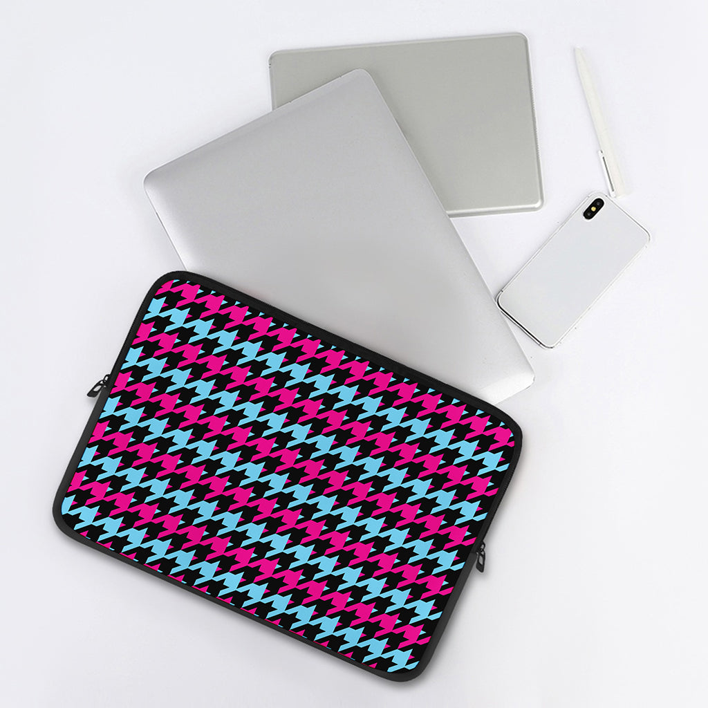 Pink Blue And Black Houndstooth Print Laptop Sleeve