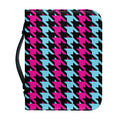 Pink Blue And Black Houndstooth Print Leather Bible Cover