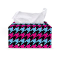 Pink Blue And Black Houndstooth Print Leather Tissue Box Cover