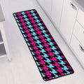 Pink Blue And Black Houndstooth Print Long Kitchen Mat