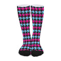 Pink Blue And Black Houndstooth Print Long Socks