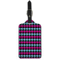 Pink Blue And Black Houndstooth Print Luggage Tag