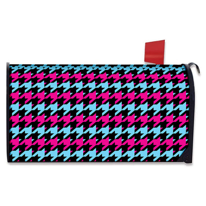 Pink Blue And Black Houndstooth Print Mailbox Cover