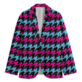 Pink Blue And Black Houndstooth Print Men's Blazer