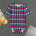 Pink Blue And Black Houndstooth Print Men's Bodysuit