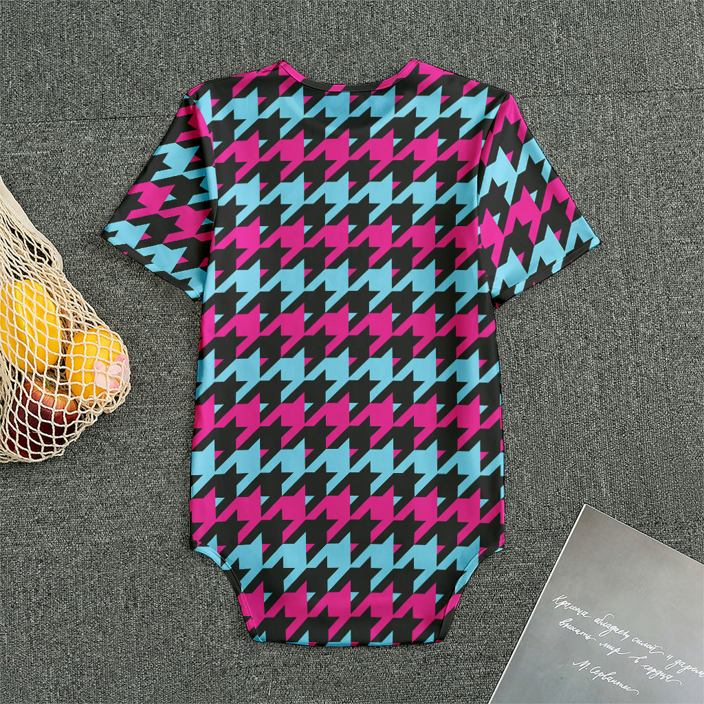 Pink Blue And Black Houndstooth Print Men's Bodysuit