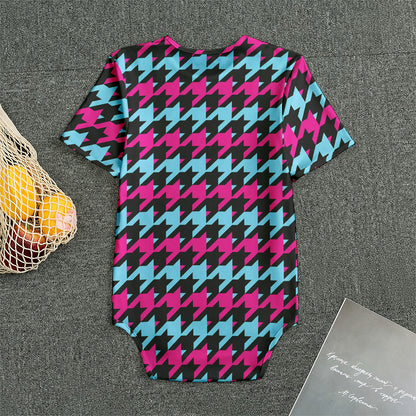 Pink Blue And Black Houndstooth Print Men's Bodysuit