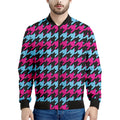 Pink Blue And Black Houndstooth Print Men's Bomber Jacket
