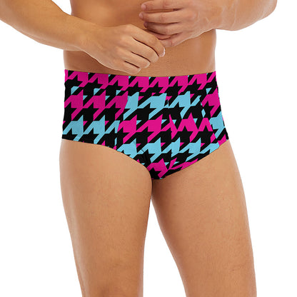 Pink Blue And Black Houndstooth Print Men's Briefs