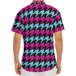 Pink Blue And Black Houndstooth Print Men's Deep V-Neck Shirt