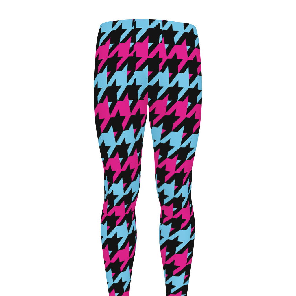 Pink Blue And Black Houndstooth Print Men's leggings