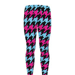Pink Blue And Black Houndstooth Print Men's leggings