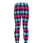 Pink Blue And Black Houndstooth Print Men's leggings