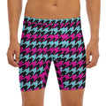 Pink Blue And Black Houndstooth Print Men's Long Boxer Briefs