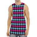 Pink Blue And Black Houndstooth Print Men's Muscle Tank Top