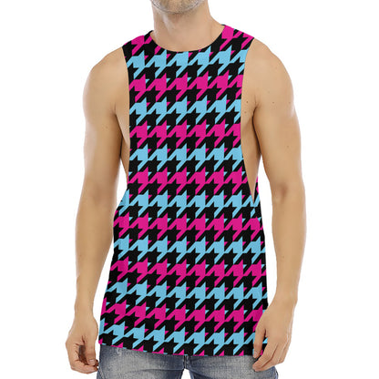 Pink Blue And Black Houndstooth Print Men's Muscle Tank Top