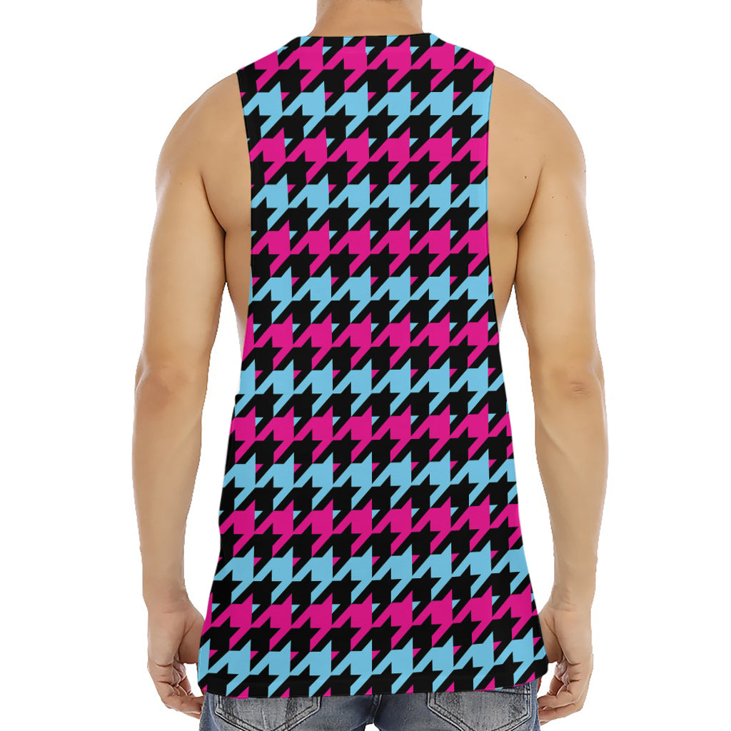 Pink Blue And Black Houndstooth Print Men's Muscle Tank Top