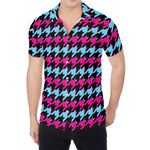 Pink Blue And Black Houndstooth Print Men's Shirt